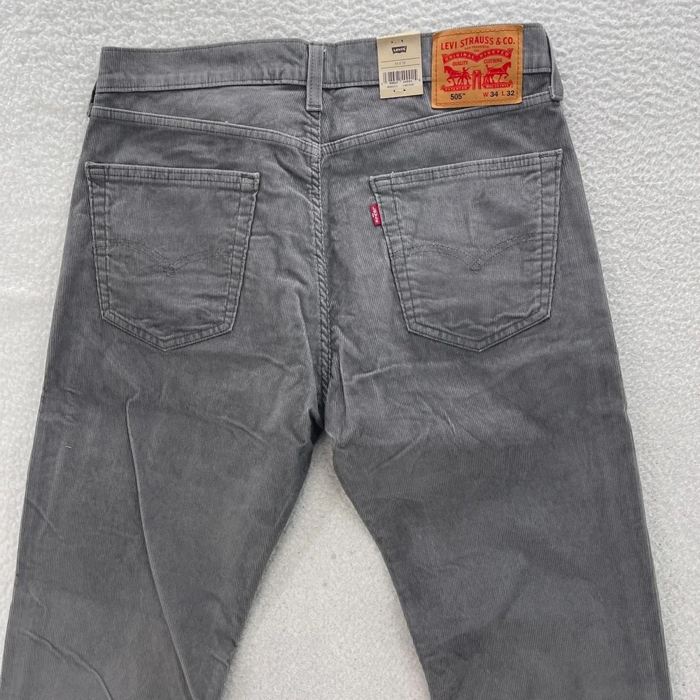 Levi's Pants Men's 34x32 Gray 505 Corduroy Pinwale Regular Fit Straight Preppy